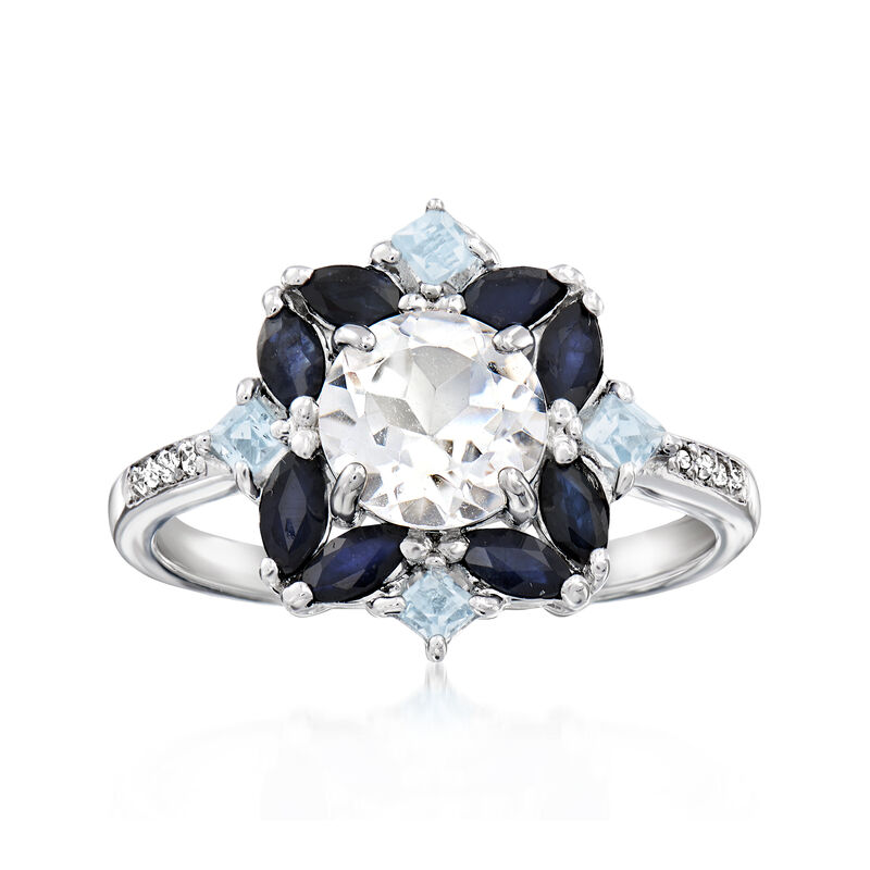 1.78 ct. t.w. White and Sky Blue Topaz Ring with .80 ct. t.w. Sapphires in Sterling Silver image number 0