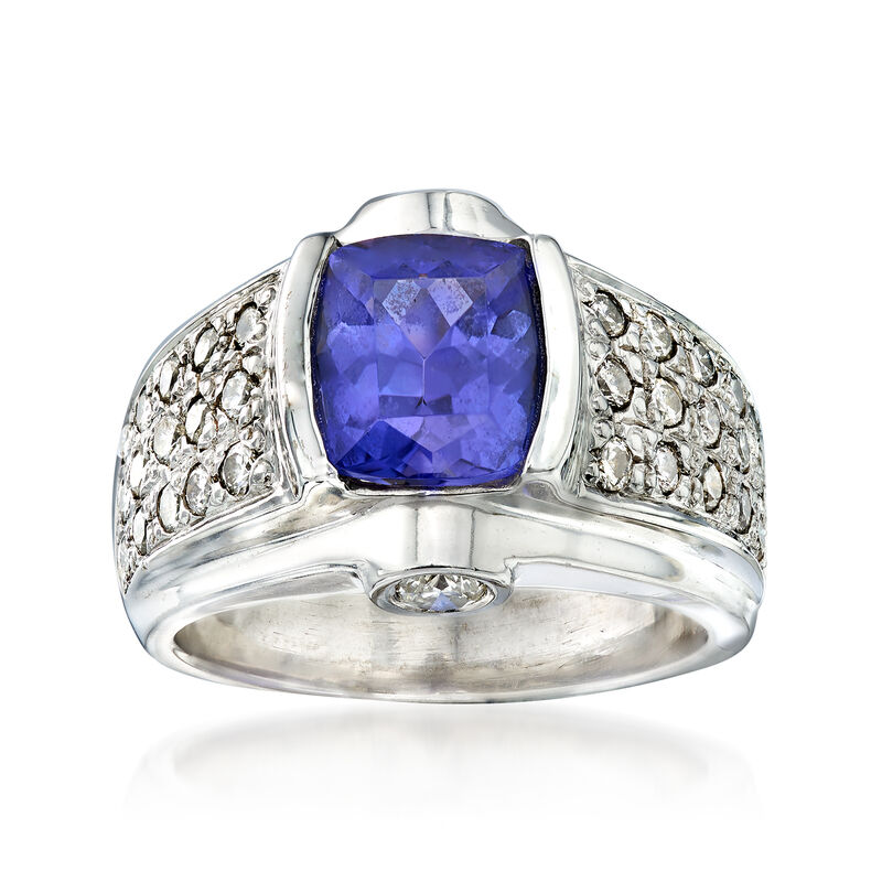 C. 1980 Vintage 2.70 ct. t.w. Tanzanite and 1.70 ct. t.w. Diamond Ring in 14kt White Gold image number 0