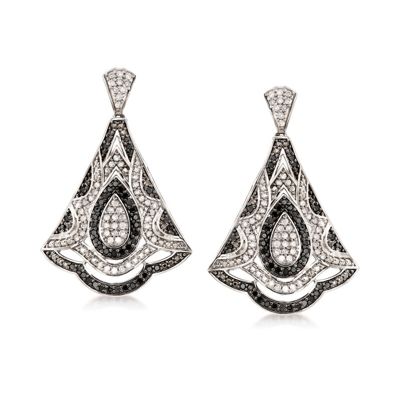 1.00 ct. t.w. Black and White Diamond Fan Drop Earrings in Sterling Silver image number 0