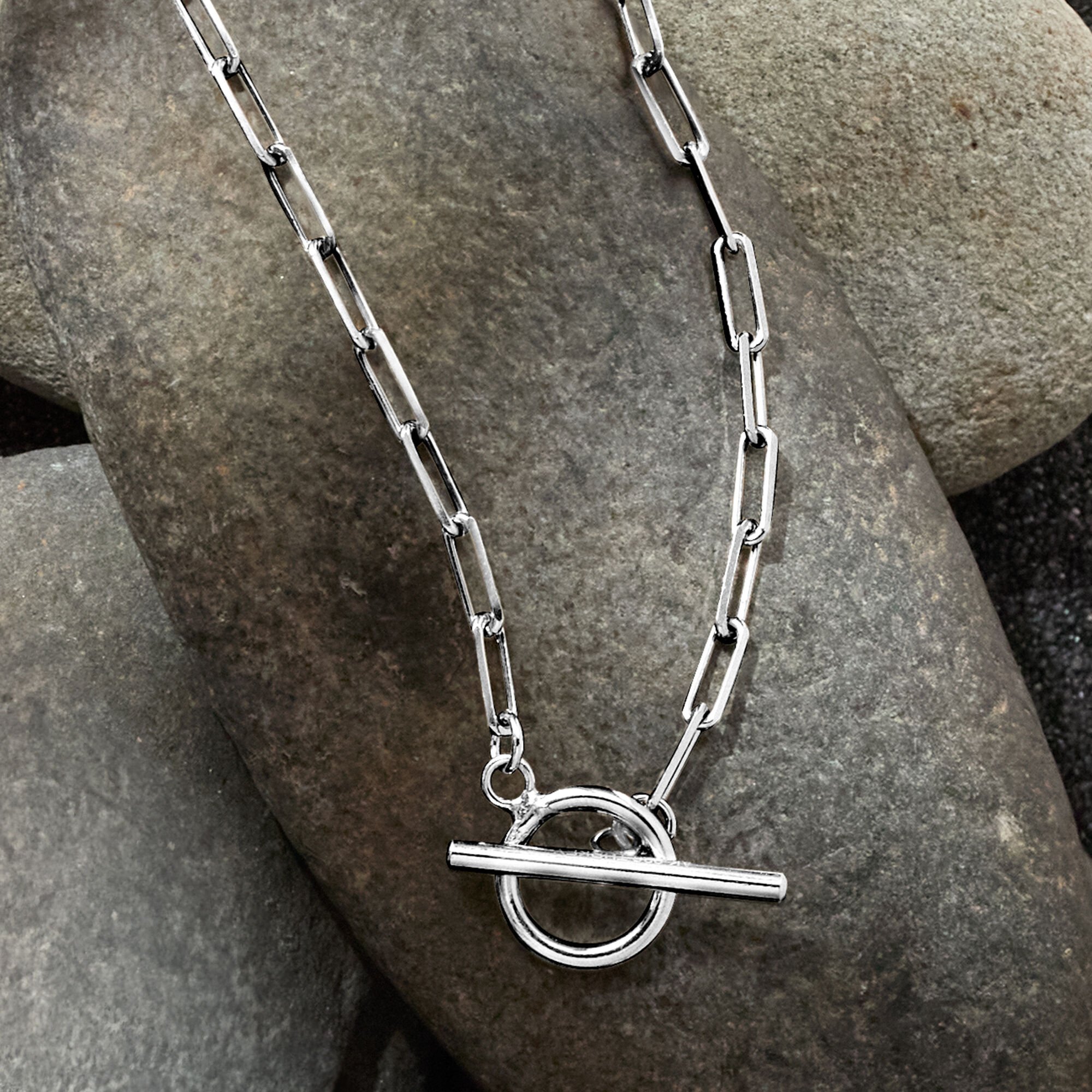Sterling Silver 2.5mm Paper Clip Link Toggle Necklace