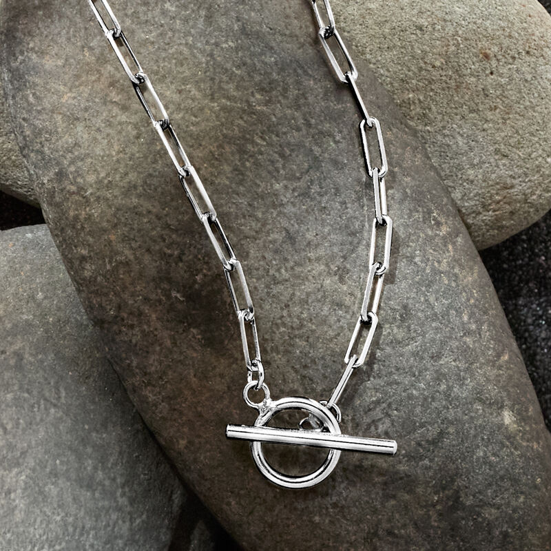 2.5mm Sterling Silver Paper Clip Link Toggle Necklace image number 2