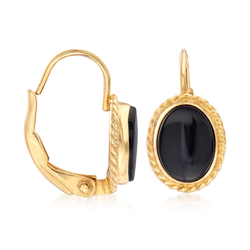 Black Onyx Drop Earrings in 14kt Yellow Gold image number 2
