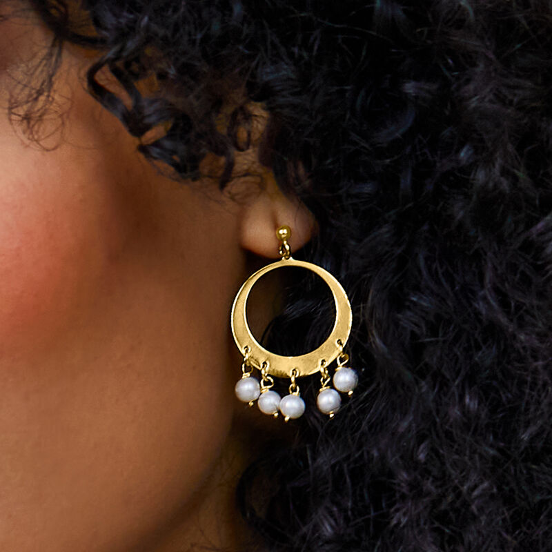 Italian 5-5.5mm Cultured Freshwater Pearl Fringe Circle Drop Earrings in 18kt Gold Over Sterling image number 2