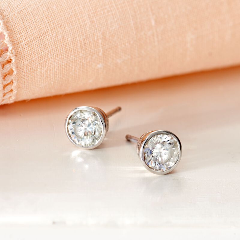 1.00 ct. t.w. Bezel-Set Diamond Stud Earrings in 14kt White Gold image number 2