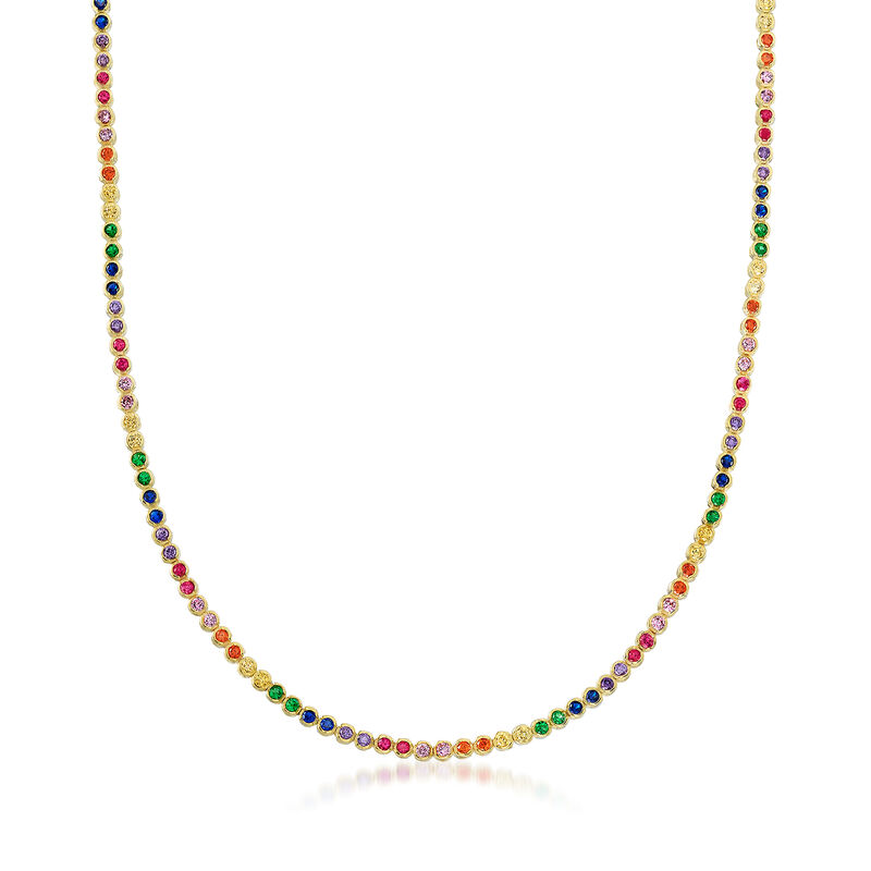3.20 ct. t.w. Multicolored CZ Necklace in 18kt Yellow Gold Over Sterling Silver image number 0