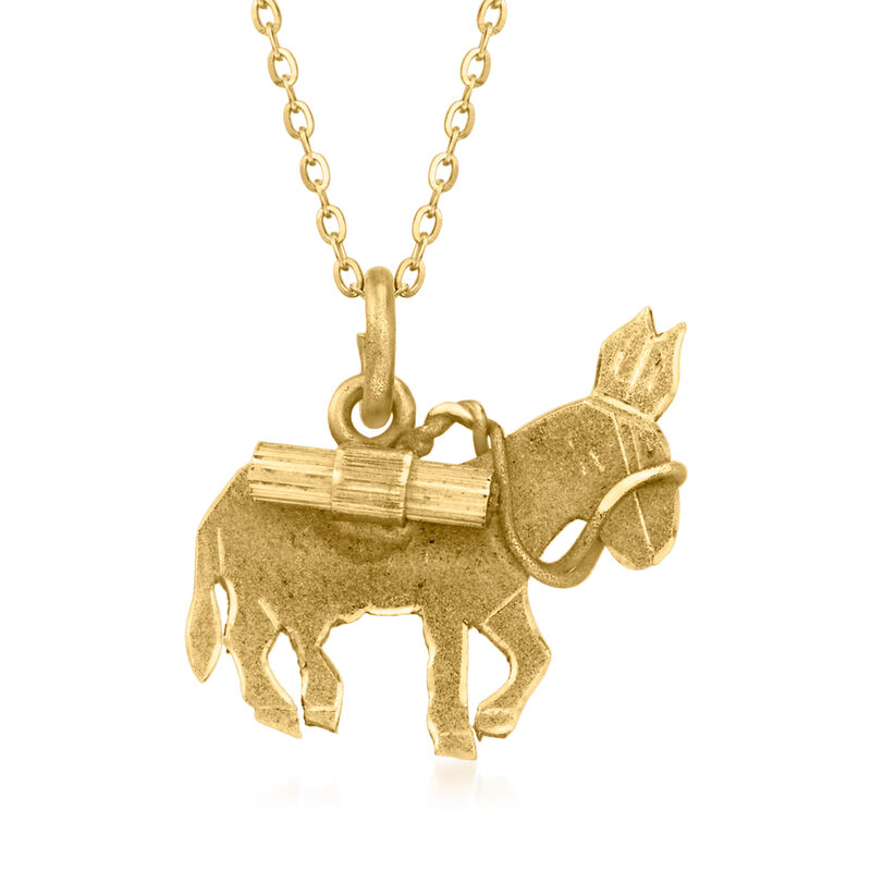 C. 1980 Vintage 18kt Yellow Gold Donkey Pendant Necklace image number 0