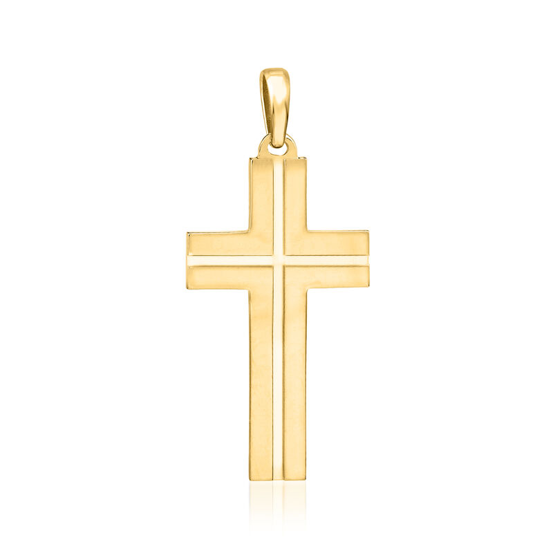 Men's 14kt Yellow Gold Grooved Cross Pendant  image number 0