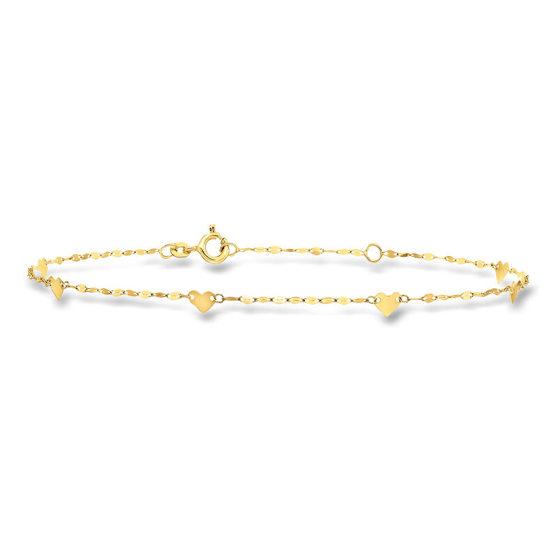Italian 14kt Yellow Gold Heart Station Anklet. 9" image number 0