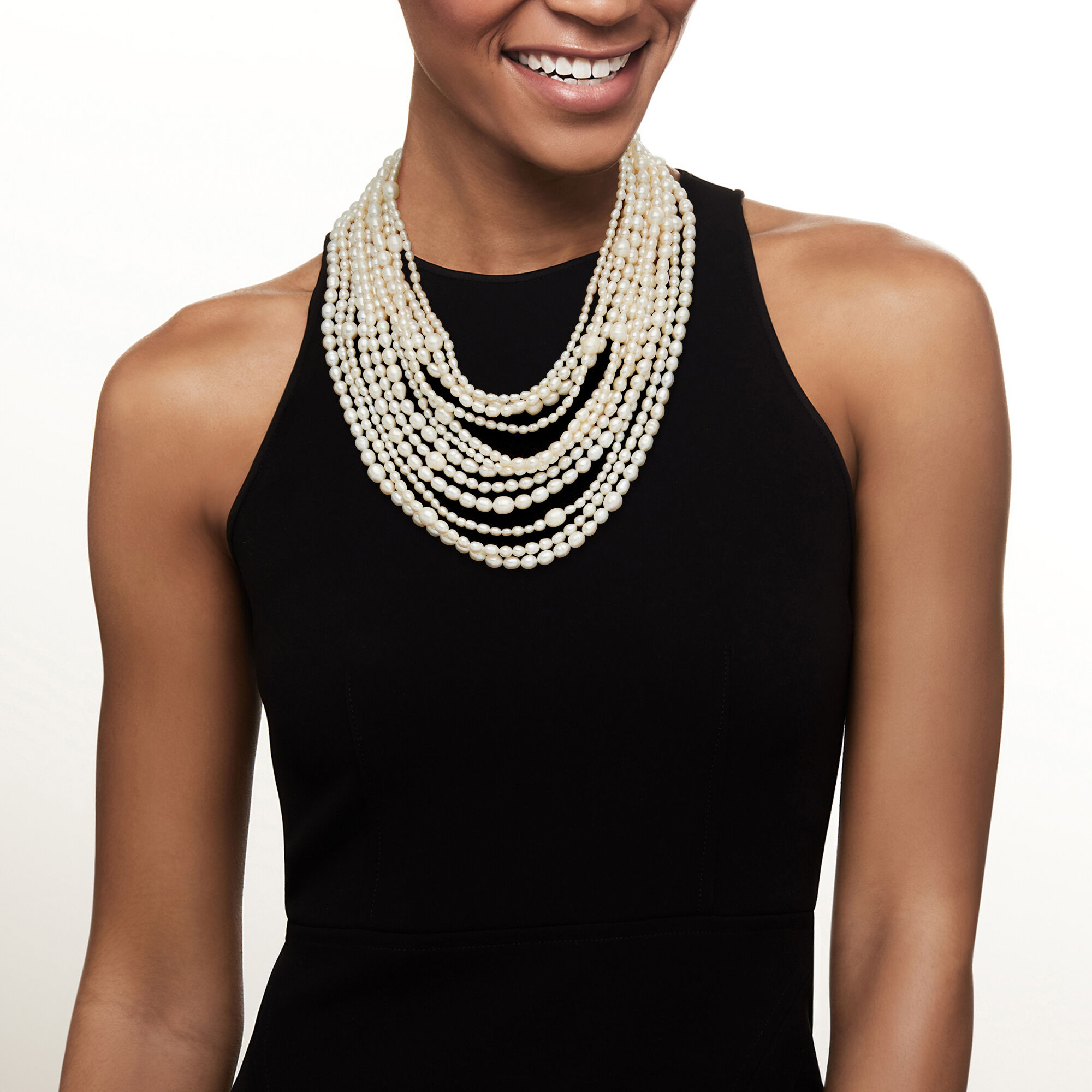 Long multi strand pearl necklace store