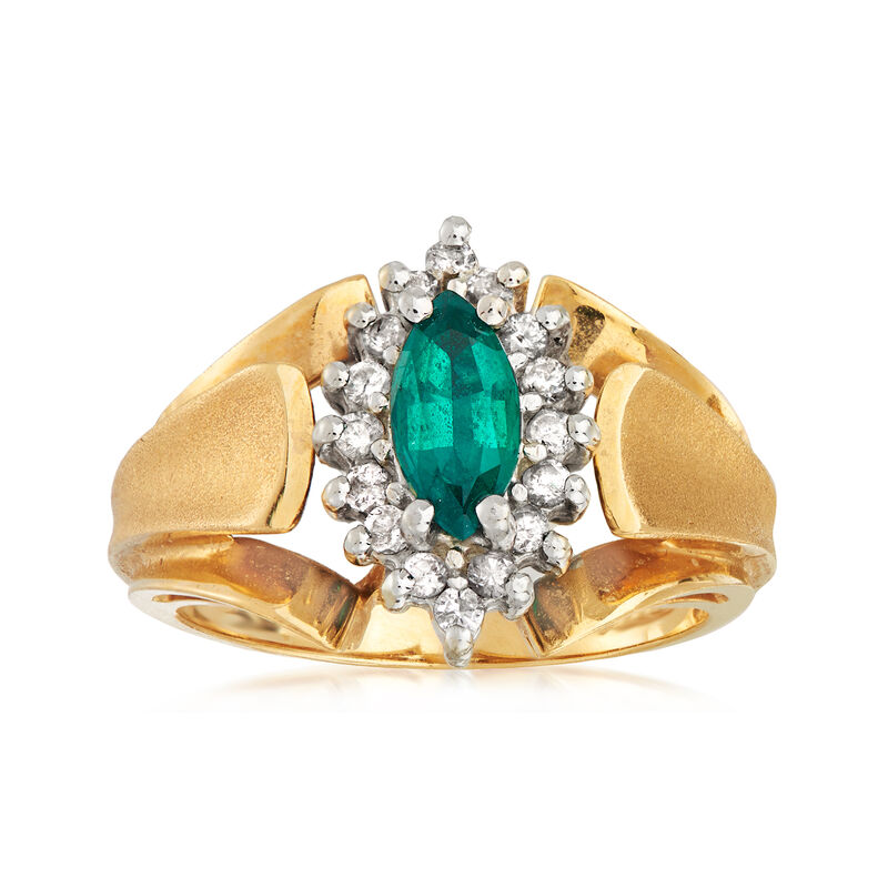 C. 1980 Vintage .35 Carat Synthetic Emerald and .25 ct. t.w. Diamond Ring in 14kt Yellow Gold image number 0