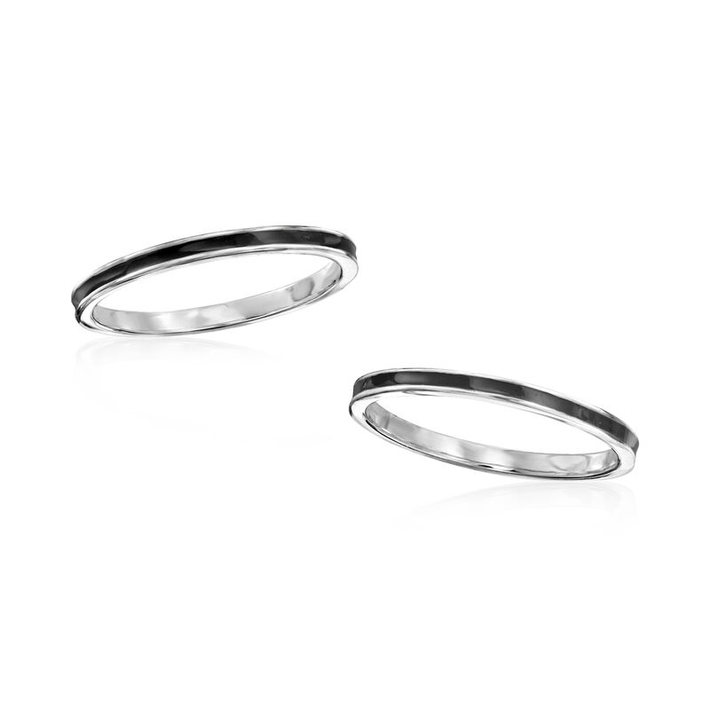 Black Enamel Jewelry Set: Two Rings in Sterling Silver image number 3