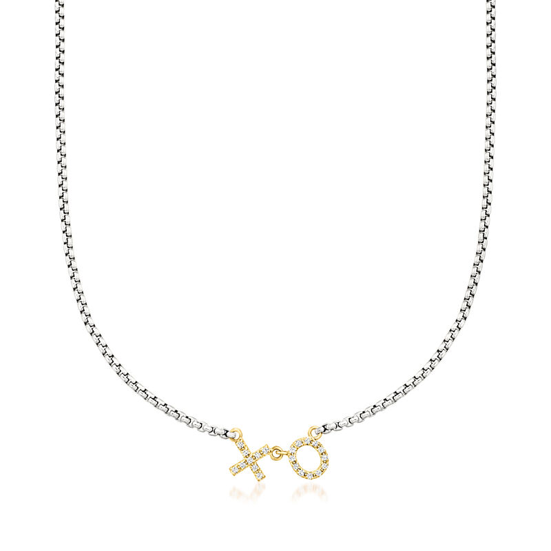 ALOR "XO" .17 ct. t.w. Diamond and Gray Stainless Steel Necklace with 14kt Yellow Gold image number 0