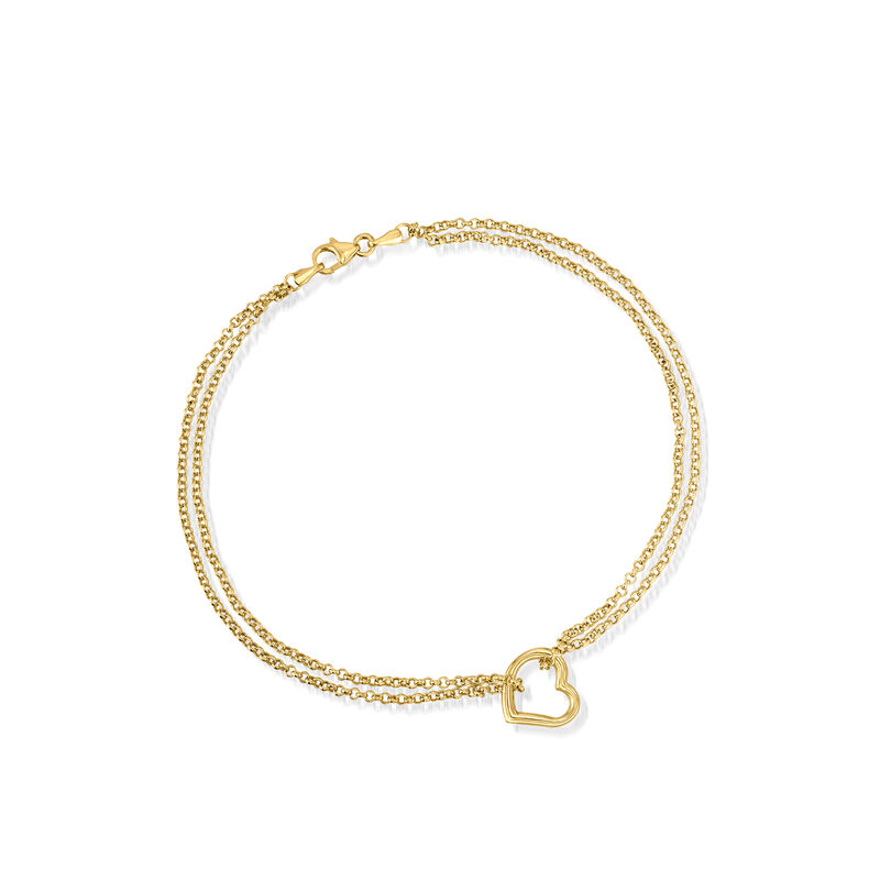 14kt Yellow Gold Two-Strand Heart Anklet. 10&quot; image number 0