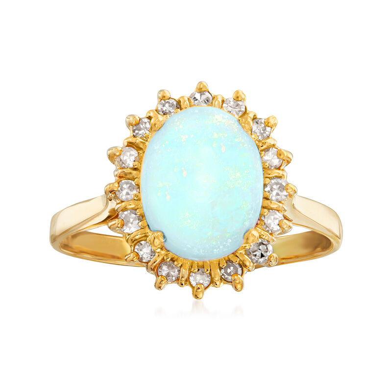 C. 1970 Vintage Opal and .35 ct. t.w. Diamond Ring in 14kt Yellow Gold image number 0