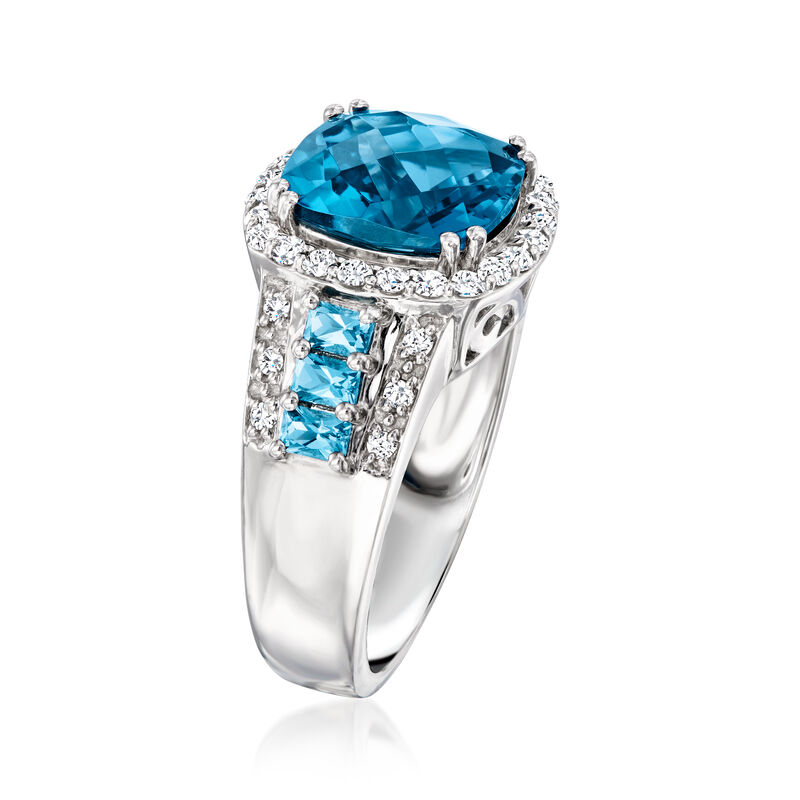 4.40 ct. t.w. London Blue Topaz Ring with .30 ct. t.w. White Topaz and .10 ct. t.w. Diamonds in Sterling Silver. Size 7 image number 1