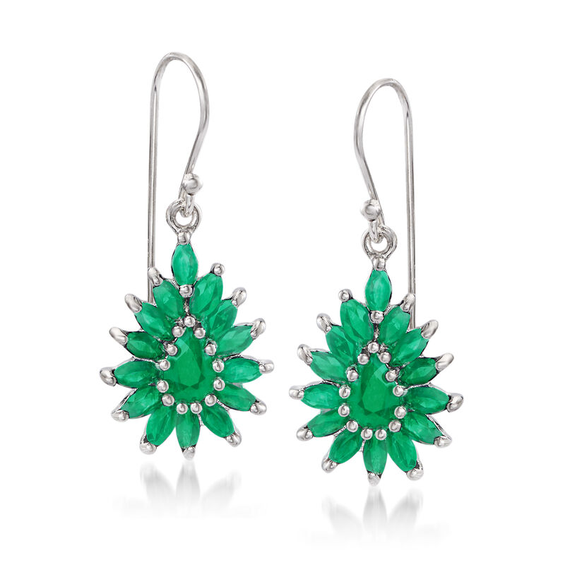 3.00 ct. t.w. Emerald Cluster Drop Earrings in Sterling Silver  image number 0