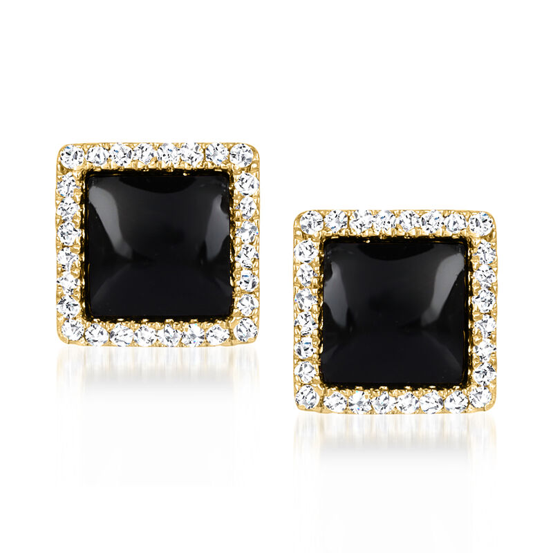Onyx and .14 ct. t.w. Diamond Square Earrings in 14kt Yellow Gold  image number 0