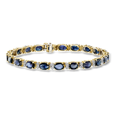 C. 1980 Vintage 18.90 ct. t.w. Sapphire Bracelet with .42 ct. t.w. Diamonds in 14kt Yellow Gold