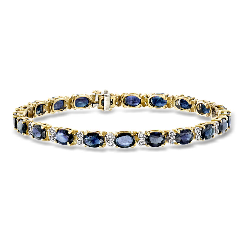 C. 1980 Vintage 18.90 ct. t.w. Sapphire Bracelet with .42 ct. t.w. Diamonds in 14kt Yellow Gold. 8" image number 0