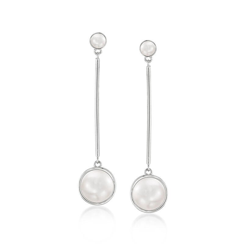 4-10.5mm Cultured Button Pearl Linear Drop Earrings in Sterling Silver image number 0