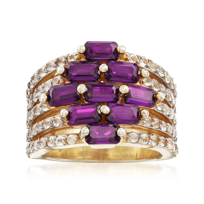 3.40 ct. t.w. Amethyst and .60 ct. t.w. White Topaz Multi-Row Ring in 18kt Gold Over Sterling image number 0