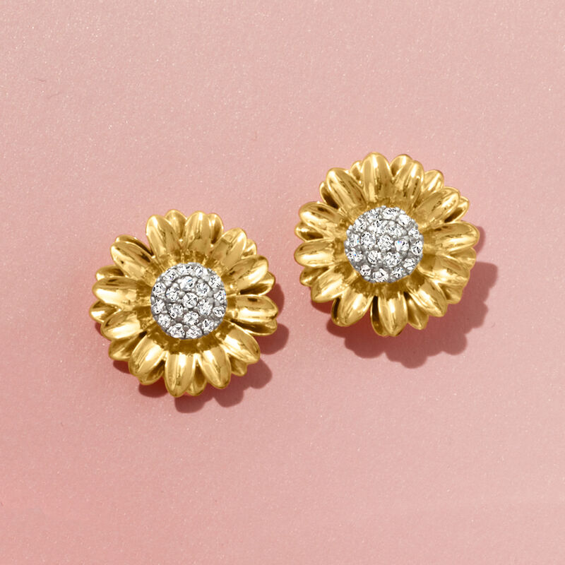 .50 ct. t.w. Diamond Sunflower Earrings in 18kt Gold Over Sterling image number 2