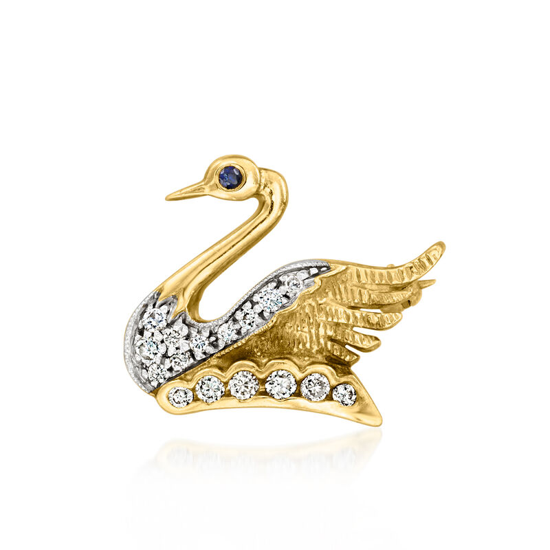C. 1990 Vintage .40 ct. t.w. Diamond Swan Pin with Single Sapphire in 18kt Yellow Gold image number 0