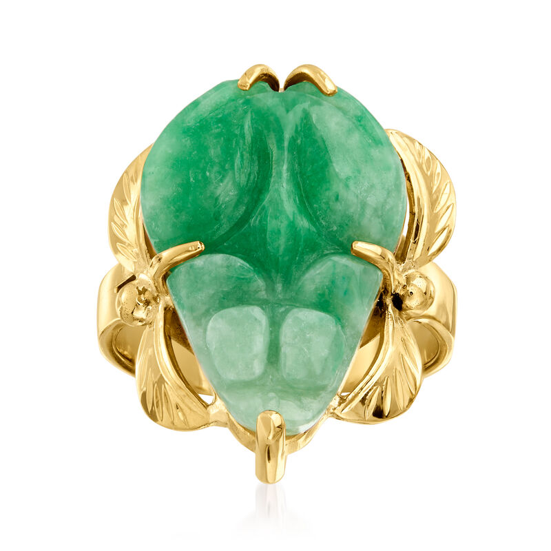 C. 1960 Vintage Jade Leaf Ring in 14kt Yellow Gold. Size 6.25 image number 0