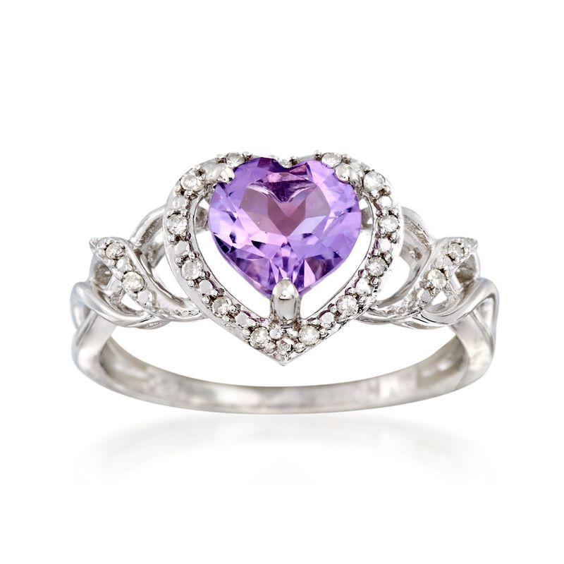 1.10 Carat Amethyst Heart Ring with Diamond Accents in Sterling Silver image number 0