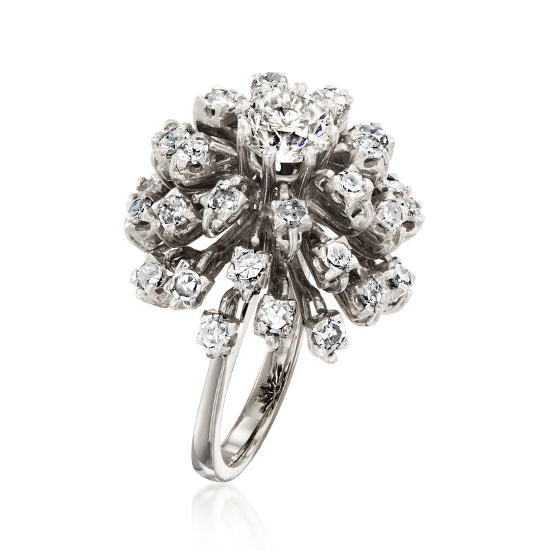 C. 1970 Vintage 2.11 ct. t.w. Diamond Cluster Ring in 18kt White Gold. Size 5.25 image number 2