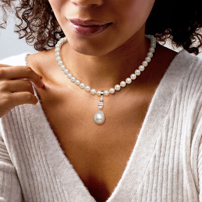 C. 1960 Vintage 18.5x15mm Cultured South Sea Pearl Pendant with .62 ct. t.w. Diamonds in Platinum and 18kt White Gold