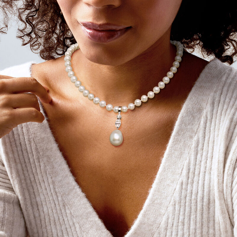 C. 1960 Vintage 18.5x15mm Cultured South Sea Pearl Pendant with .62 ct. t.w. Diamonds in Platinum and 18kt White Gold image number 1