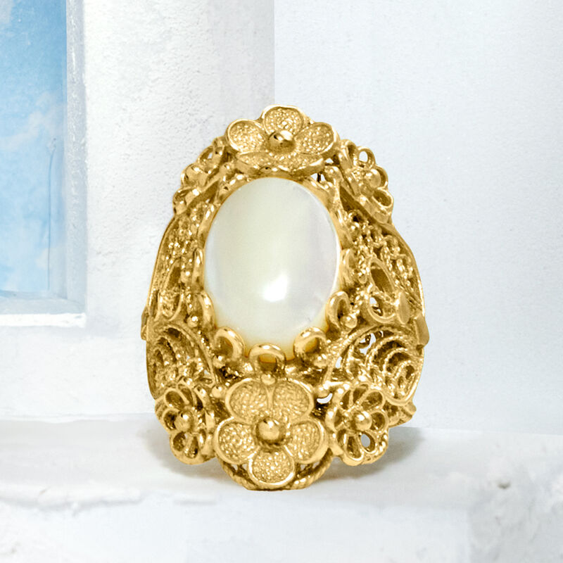 Mother-of-Pearl Floral Filigree Ring in 18kt Gold Over Sterling image number 4