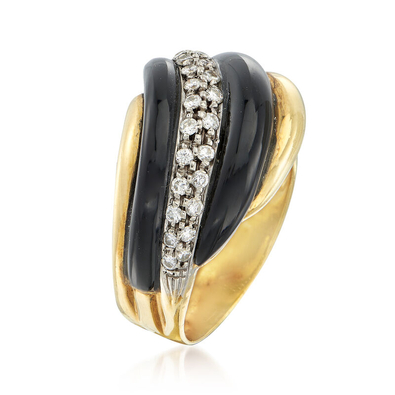 C. 1980 Vintage Black Onyx and .50 ct. t.w. Diamond Ring in 18kt Yellow Gold. Size 7.75 image number 2