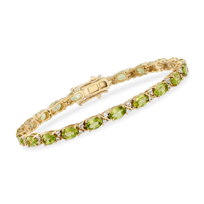 8.50 ct. t.w. Peridot and .80 ct. t.w. White Topaz Tennis Bracelet in 18kt Gold Over Sterling image number 0