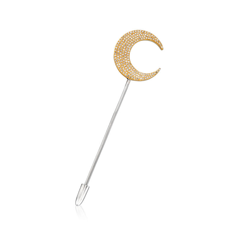 .50 ct. t.w. Pave Diamond Crescent Moon Stick Pin in Sterling Silver and 18kt Gold Over Sterling image number 0