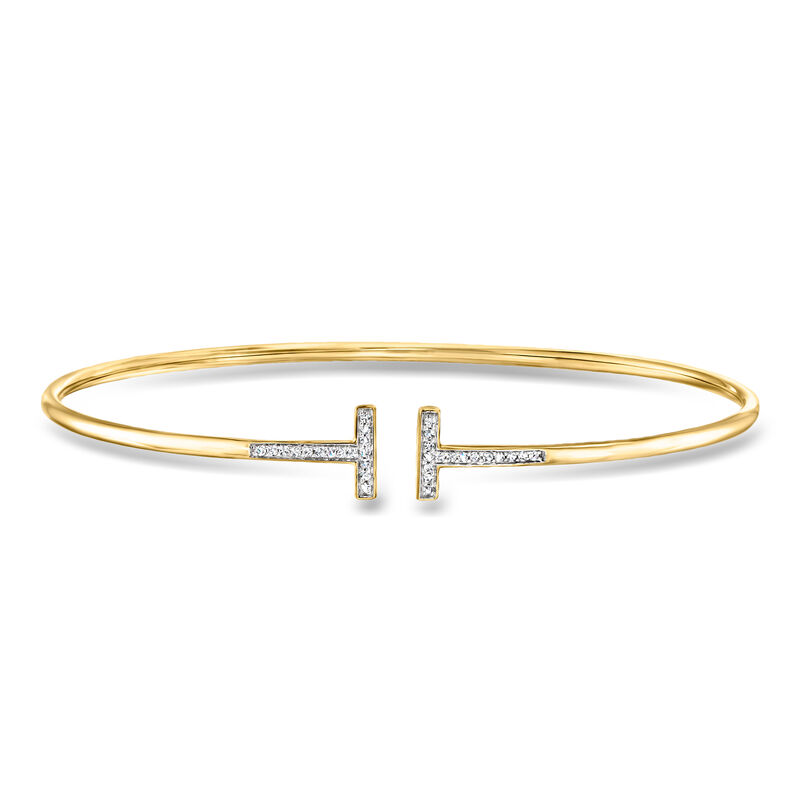 .10 ct. t.w. Diamond Bar Cuff Bracelet in Sterling Silver and 18kt Gold Over Sterling. 7.5" image number 0