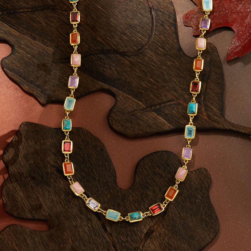 Multi-Gemstone Necklace in 18kt Gold Over Sterling. 18&quot; image number 2