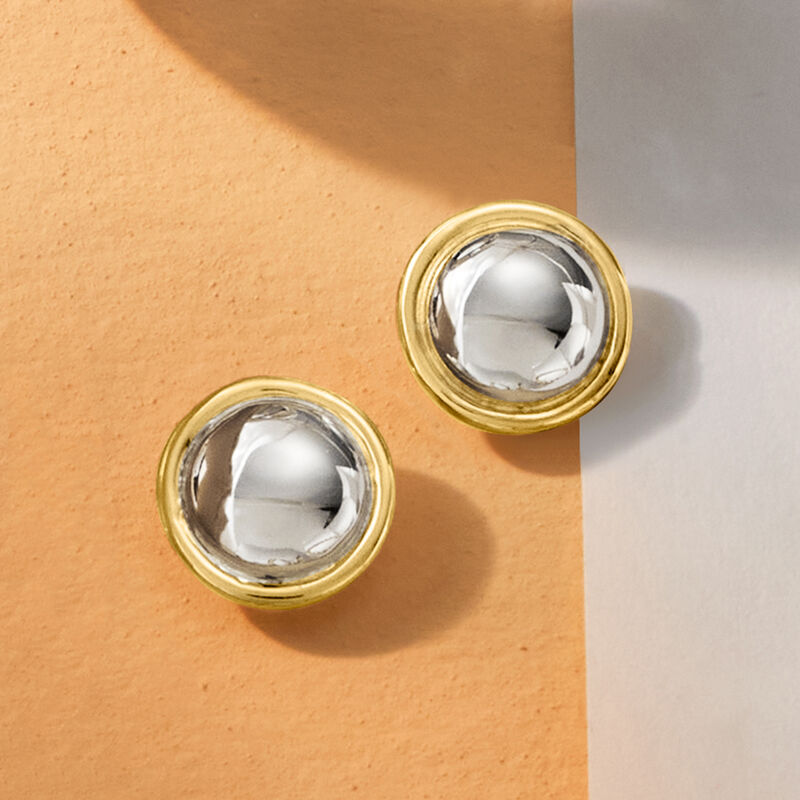 Sterling Silver and 14kt Yellow Gold Domed Stud Earrings image number 3