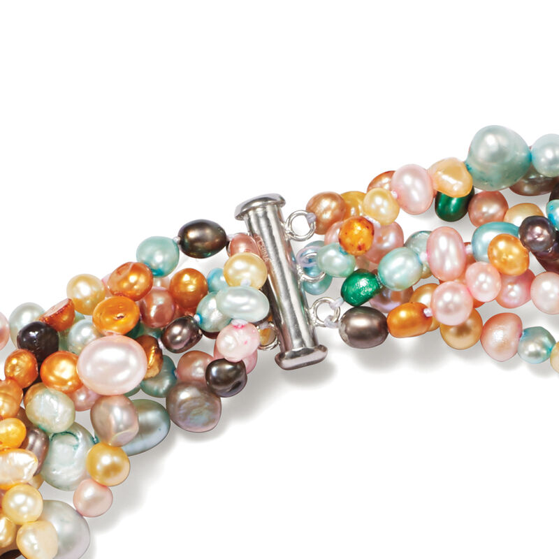 4-7.5mm Multicolored Cultured Pearl Torsade Necklace with Sterling Silver image number 3