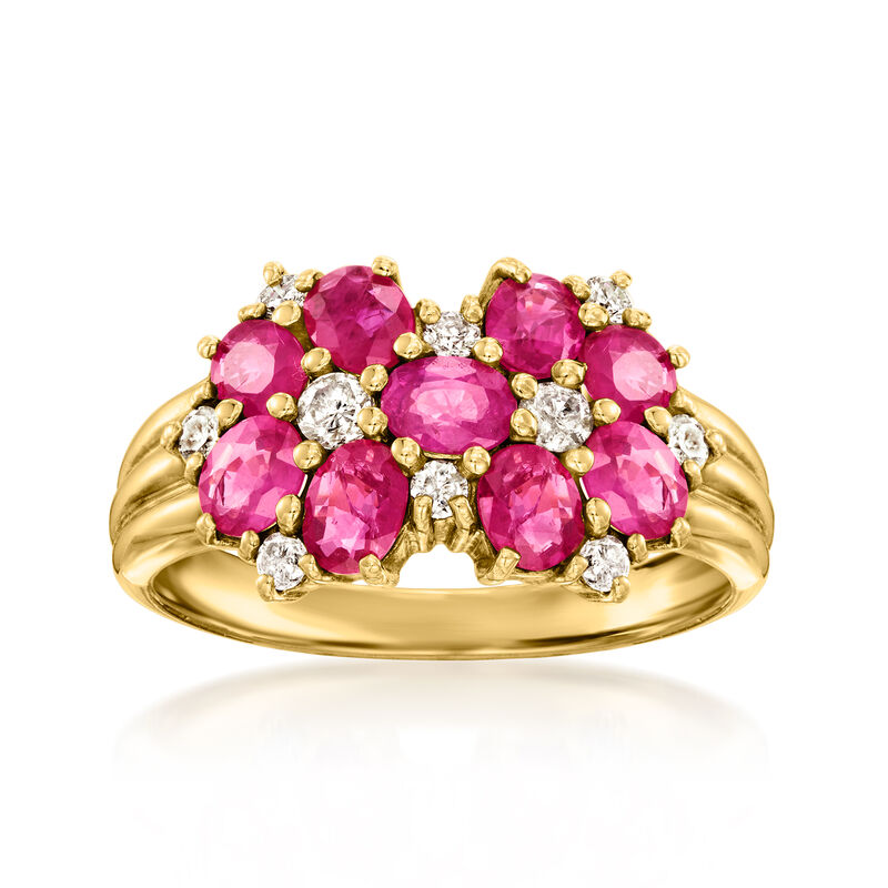 C. 1980 Vintage 1.85 ct. t.w. Ruby and .30 ct. t.w. Diamond Ring in 18kt Yellow Gold. Size 6 image number 0