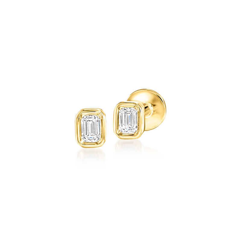 .10 ct. t.w. Emerald-Cut Lab-Grown Diamond Flat-Back Stud Earrings in 14kt Yellow Gold image number 3