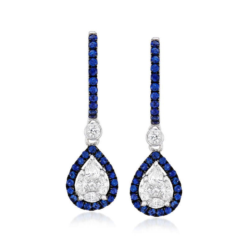 .53 ct. t.w. Diamond and .50 ct. t.w. Sapphire Hoop Drop Earrings in 18kt White Gold  image number 0