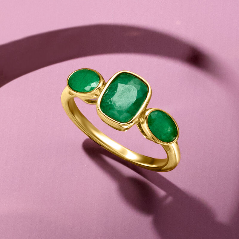 2.80 ct. t.w. Emerald Three-Stone Ring in 18kt Gold Over Sterling image number 3
