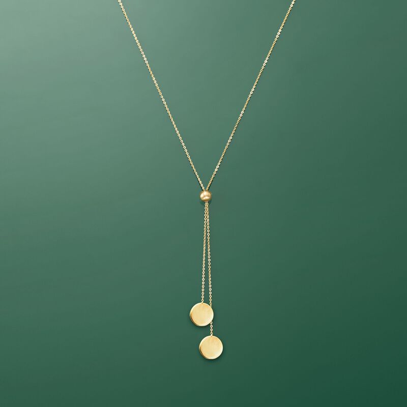 14kt Yellow Gold Lariat Disc Necklace. 30&quot; image number 2