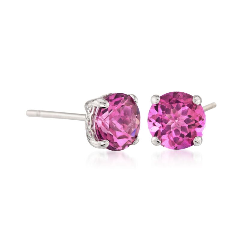 1.90 ct. t.w. Pink Topaz Stud Earrings in 14kt White Gold image number 2