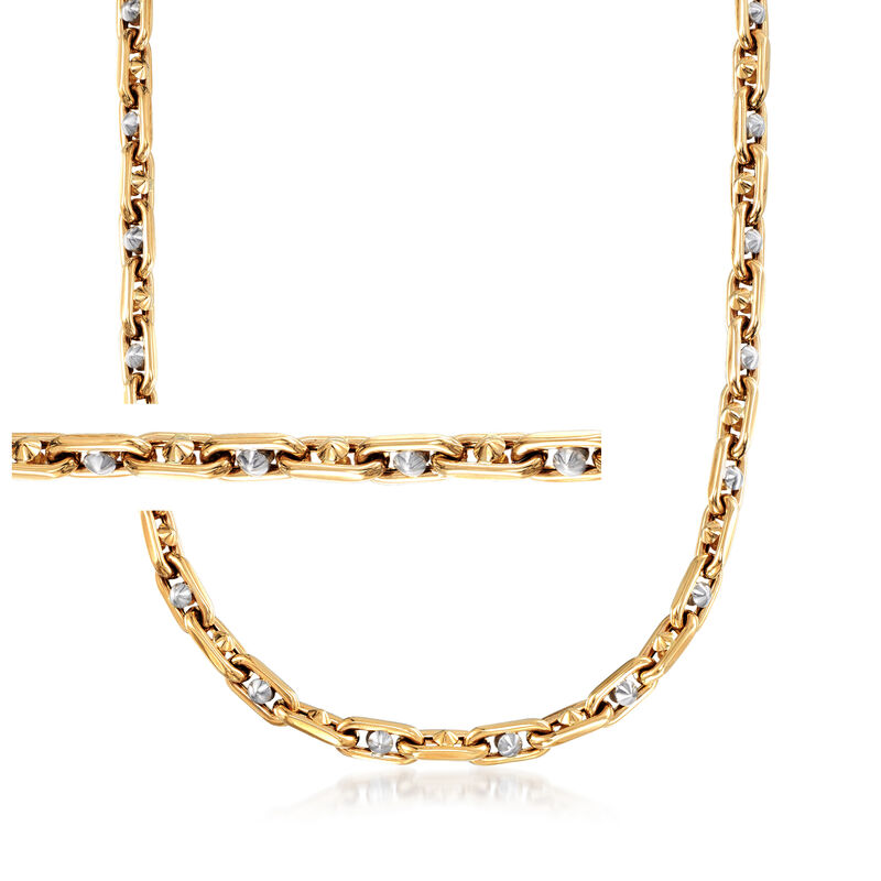Men's 14kt Two-Tone Gold Oval-Link Chain Necklace. 22&quot; image number 0
