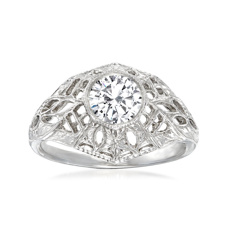 C. 2000 Vintage .67 Carat Diamond Filigree Ring in 14kt White Gold. Size 5 image number 0