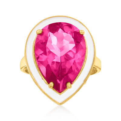 12.00 Carat Pink Topaz Ring with White Enamel in 18kt Gold Over Sterling