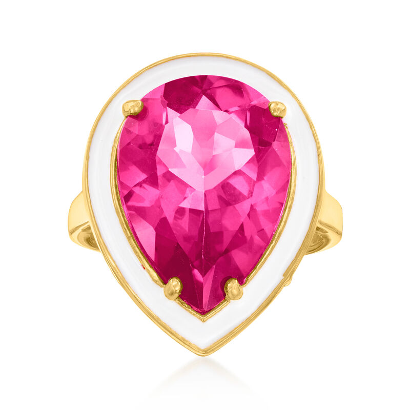 12.00 Carat Pink Topaz Ring with White Enamel in 18kt Gold Over Sterling image number 0